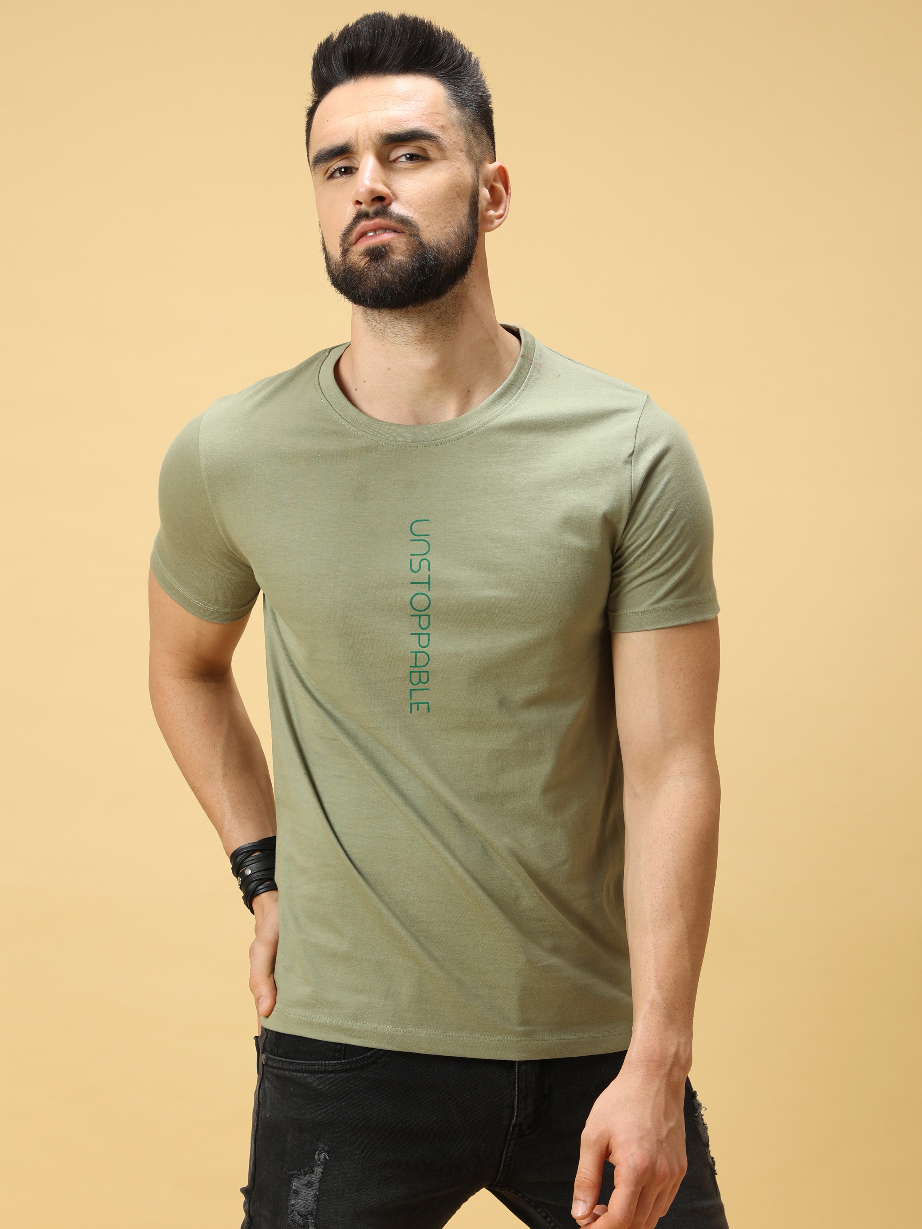 Unstoppable Green Print Crew Neck T-Shirt