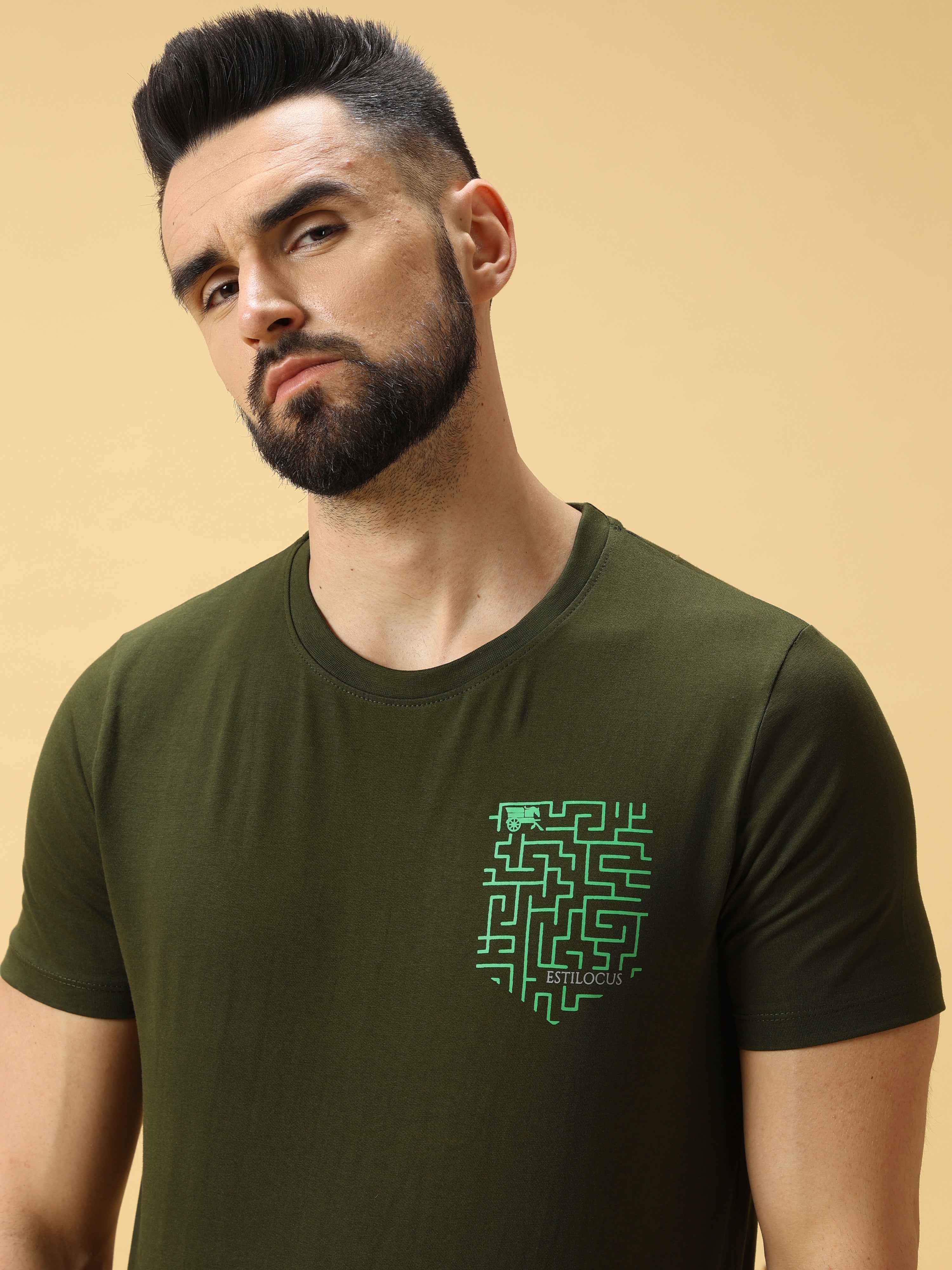 Estilocus Scanner Green Print Crew Neck T-Shirt_ T-Shirt_ estilocus