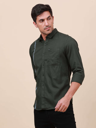 Dark Green Solid Single Pocket full sleeve shirt shop online at Estilocus. 100% Cotton ,Full-sleeve solid shirt Cut and sew placket Regular collar Double button edge cuff Single pocket with flap Curved bottom hemline Finest printing at front placket. All