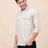 Beige Solid Double Pocket Full-Sleeve Shirt_ CASUAL SHIRT_ estilocus