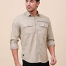 Beige Solid Double 
Pocket Shirt_ CASUAL SHIRT_ estilocus