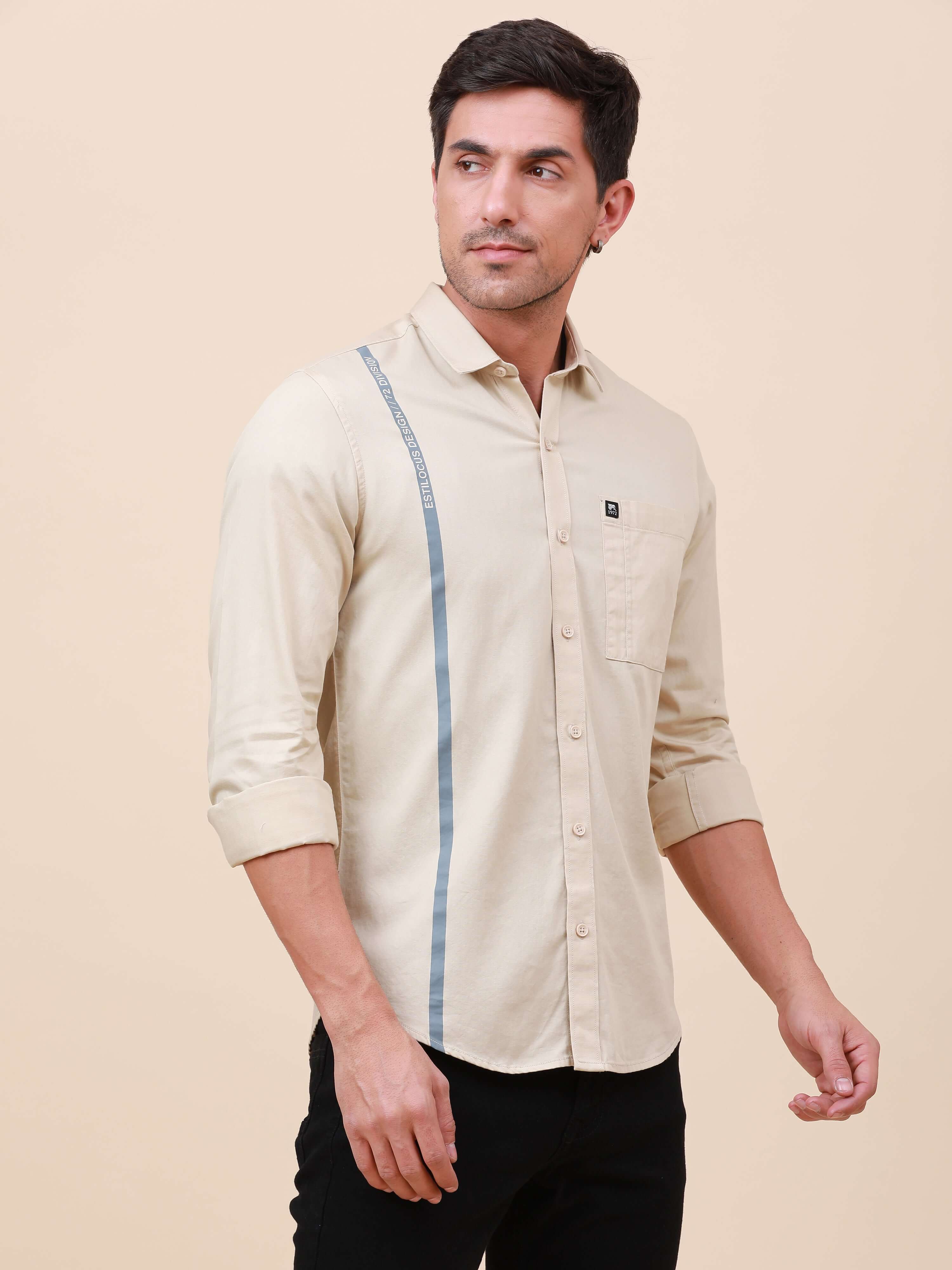 Beige Solid Single 
Pocket Shirt