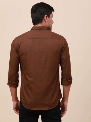 Coffee Brown Solid Double Pocket Shirt shop online at Estilocus. 100% Cotton , Full-sleeve solid shirt Cut and sew placket Regular collar Double button edge cuff Double pocket with flap Curved bottom hemline Finest printing at pocket . All double needle c