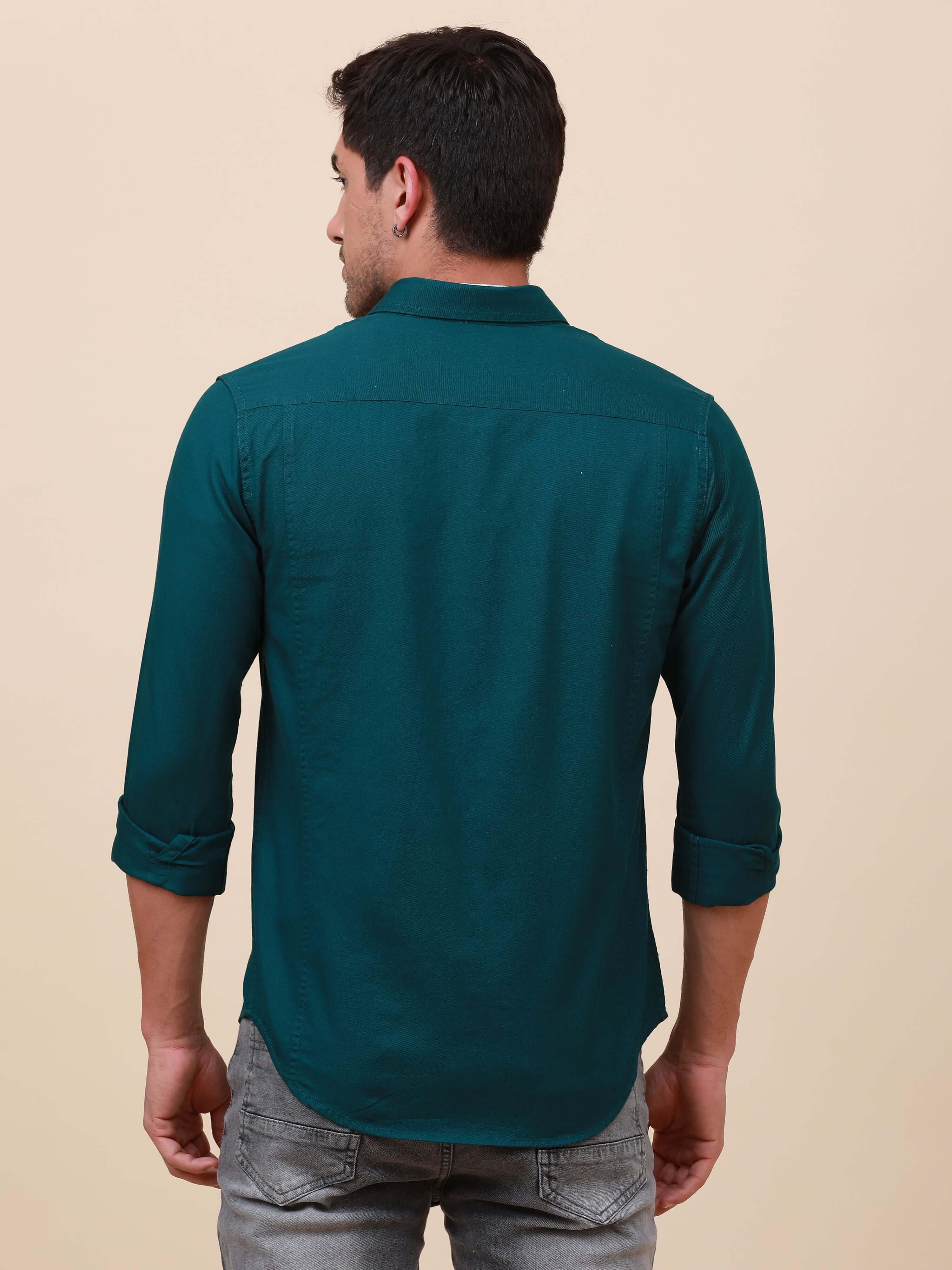 Peacock Green Solid Double 
Pocket Shirt_ CASUAL SHIRT_ estilocus