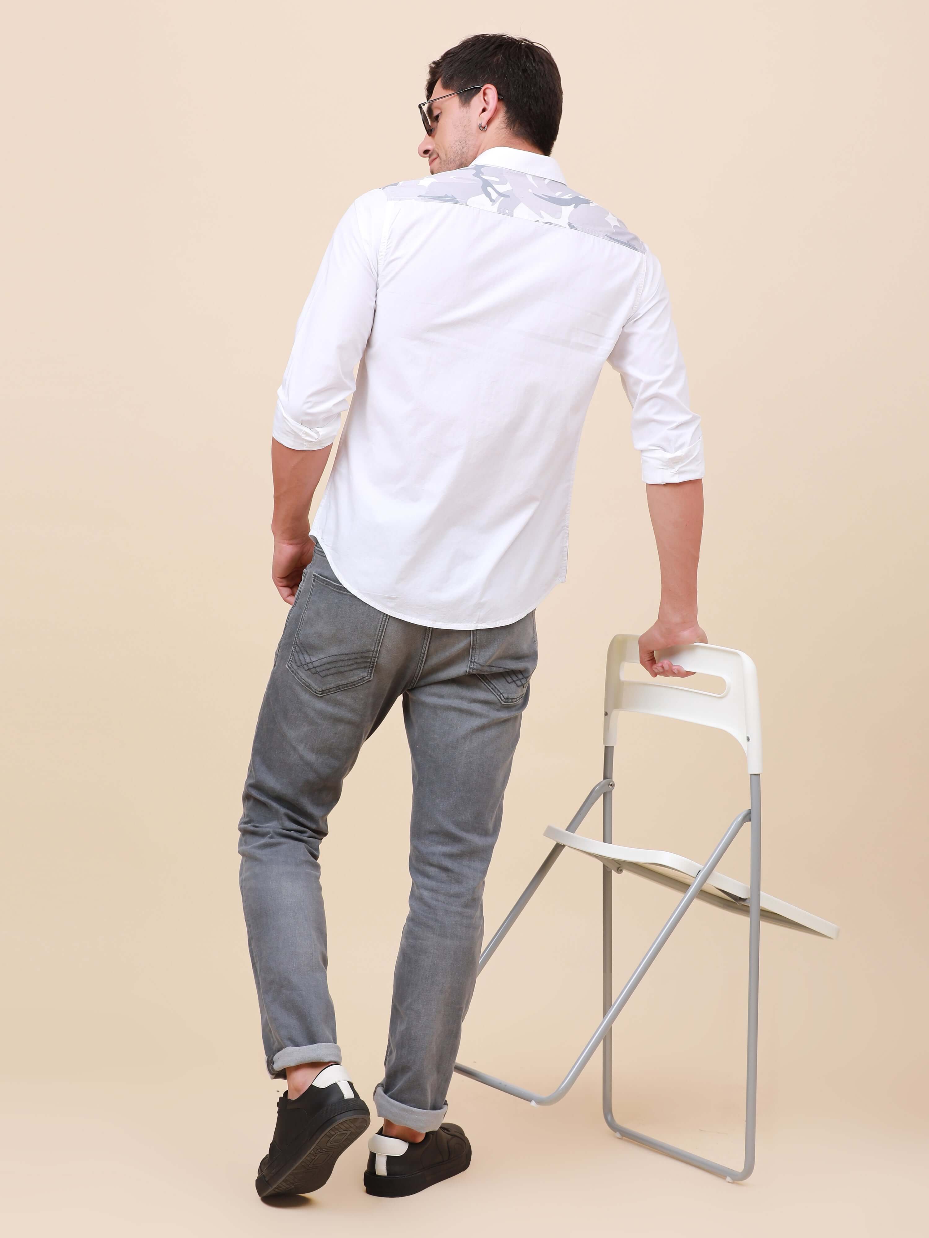 White Camo Solid Single 
Pocket Shirt_ CASUAL SHIRT_ estilocus