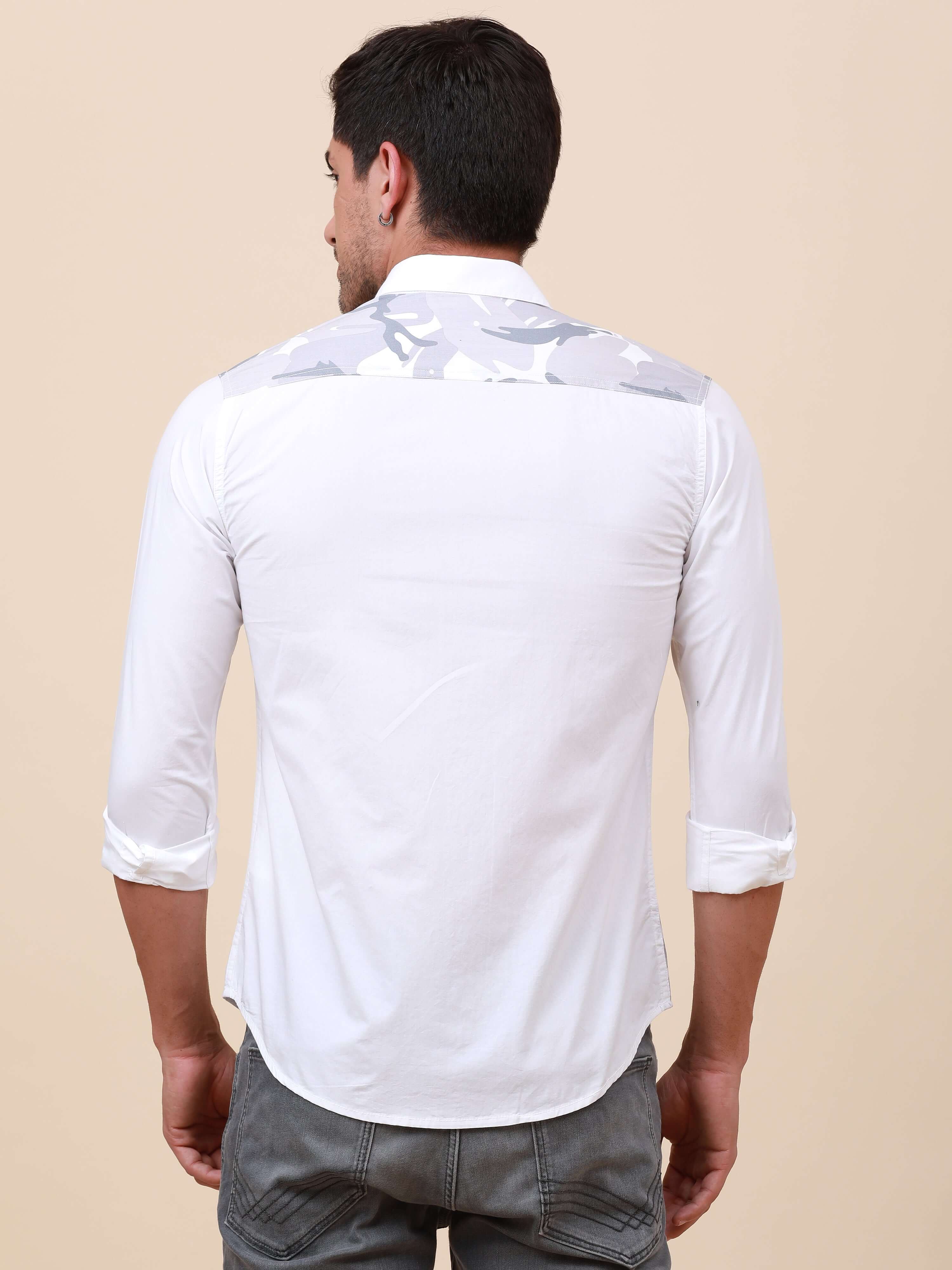 White Camo Solid Single 
Pocket Shirt_ CASUAL SHIRT_ estilocus