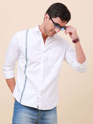 White Solid Single Pocket Shirt shop online at Estilocus. 100% Cotton ,Full-sleeve solid shirt Cut and sew placket Regular collar Double button edge cuff Single pocket Curved bottom hemline Finest printing at front placket. All double needle construction,