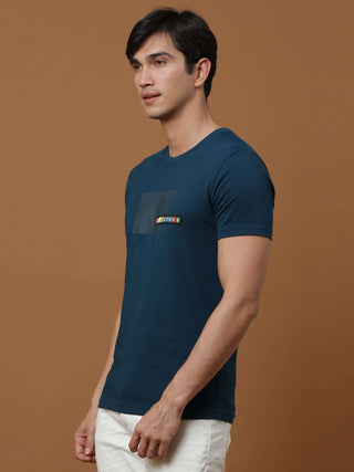 Estilocus Teal Blue Crew Neck Printed T Shirt shop online at Estilocus. 100% Cotton Designed and printed on knitted fabric. The fabric is stretchy and lightweight, with a soft skin feel and no wrinkles. Crew neck collar which is smooth on the neck and kee