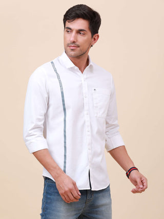 White Solid Single Pocket Shirt shop online at Estilocus. 100% Cotton ,Full-sleeve solid shirt Cut and sew placket Regular collar Double button edge cuff Single pocket Curved bottom hemline Finest printing at front placket. All double needle construction,