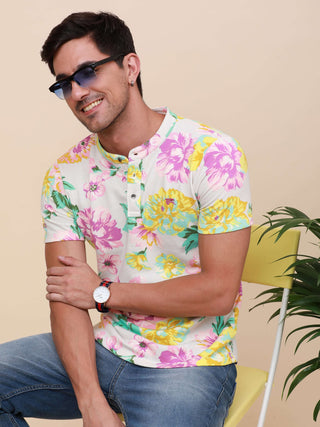 Tropical Print Henley Neck Printed T Shirt shop online at Estilocus. 100% Cotton Designed and printed on knitted fabric. The fabric is stretchy and lightweight, with a soft skin feel and no wrinkles. The Henley collar is smooth on the neck and keeps you c