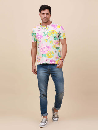 Tropical Print Henley Neck Printed T Shirt shop online at Estilocus. 100% Cotton Designed and printed on knitted fabric. The fabric is stretchy and lightweight, with a soft skin feel and no wrinkles. The Henley collar is smooth on the neck and keeps you c