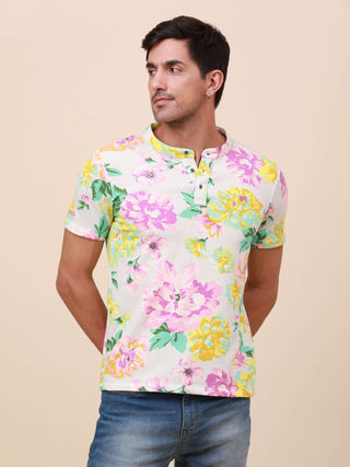 Tropical Print Henley Neck Printed T Shirt shop online at Estilocus. 100% Cotton Designed and printed on knitted fabric. The fabric is stretchy and lightweight, with a soft skin feel and no wrinkles. The Henley collar is smooth on the neck and keeps you c