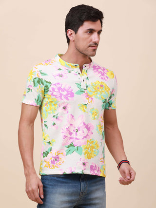 Tropical Print Henley Neck Printed T Shirt shop online at Estilocus. 100% Cotton Designed and printed on knitted fabric. The fabric is stretchy and lightweight, with a soft skin feel and no wrinkles. The Henley collar is smooth on the neck and keeps you c