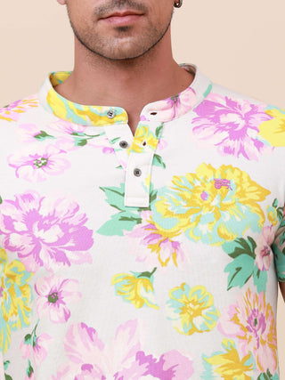 Tropical Print Henley Neck Printed T Shirt shop online at Estilocus. 100% Cotton Designed and printed on knitted fabric. The fabric is stretchy and lightweight, with a soft skin feel and no wrinkles. The Henley collar is smooth on the neck and keeps you c