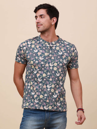 Tropical Print Henley Neck Printed T Shirt shop online at Estilocus. 100% Cotton Designed and printed on knitted fabric. The fabric is stretchy and lightweight, with a soft skin feel and no wrinkles. The Henley collar is smooth on the neck and keeps you c