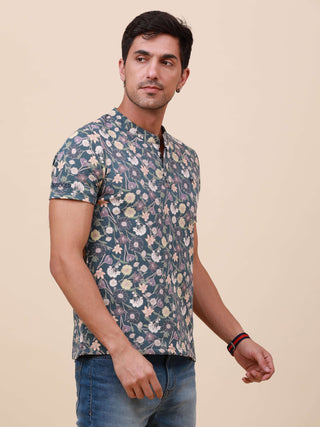 Tropical Print Henley Neck Printed T Shirt shop online at Estilocus. 100% Cotton Designed and printed on knitted fabric. The fabric is stretchy and lightweight, with a soft skin feel and no wrinkles. The Henley collar is smooth on the neck and keeps you c