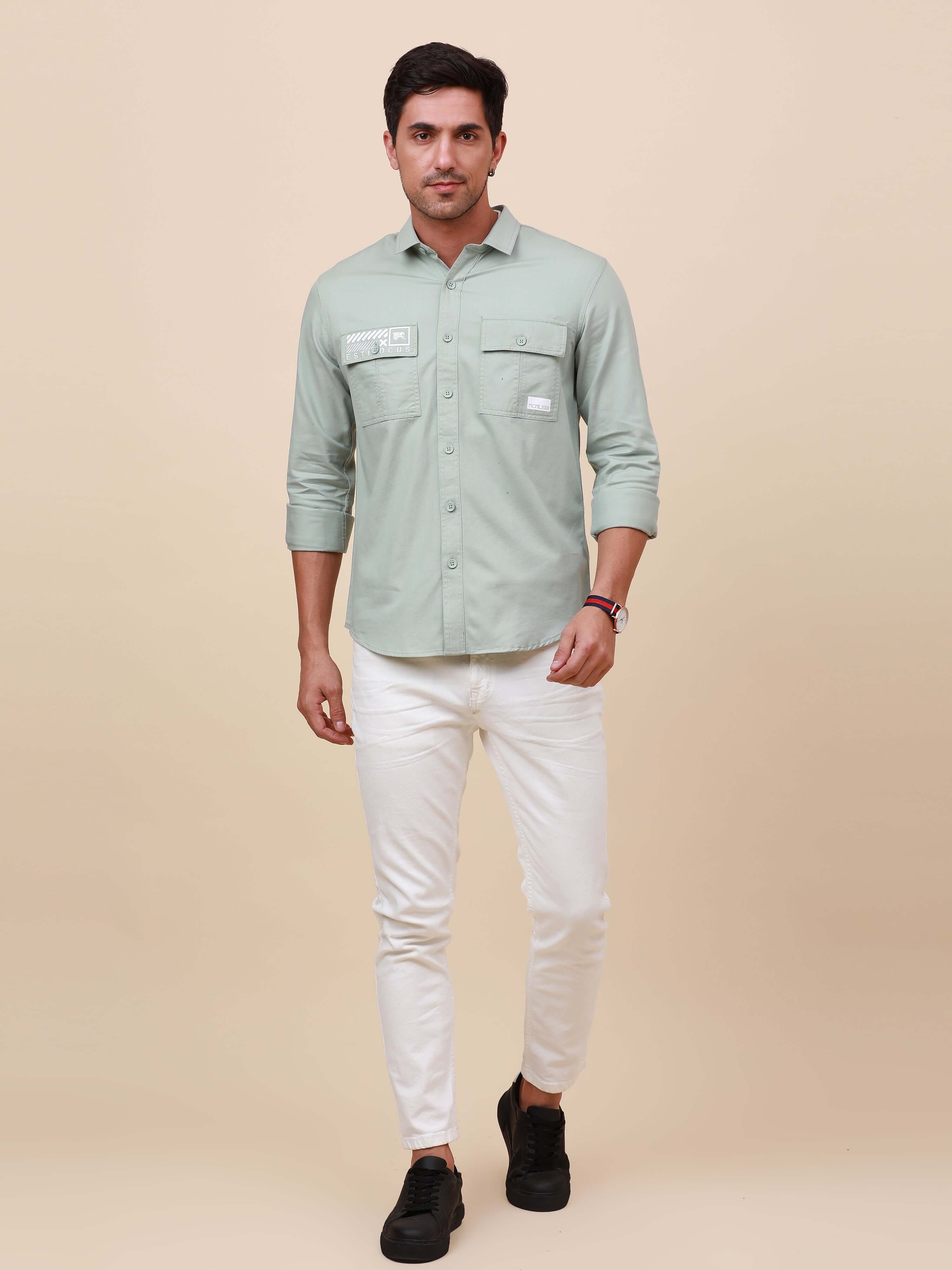Mint Green Solid Double Pocket Shirt_ CASUAL SHIRT_ estilocus