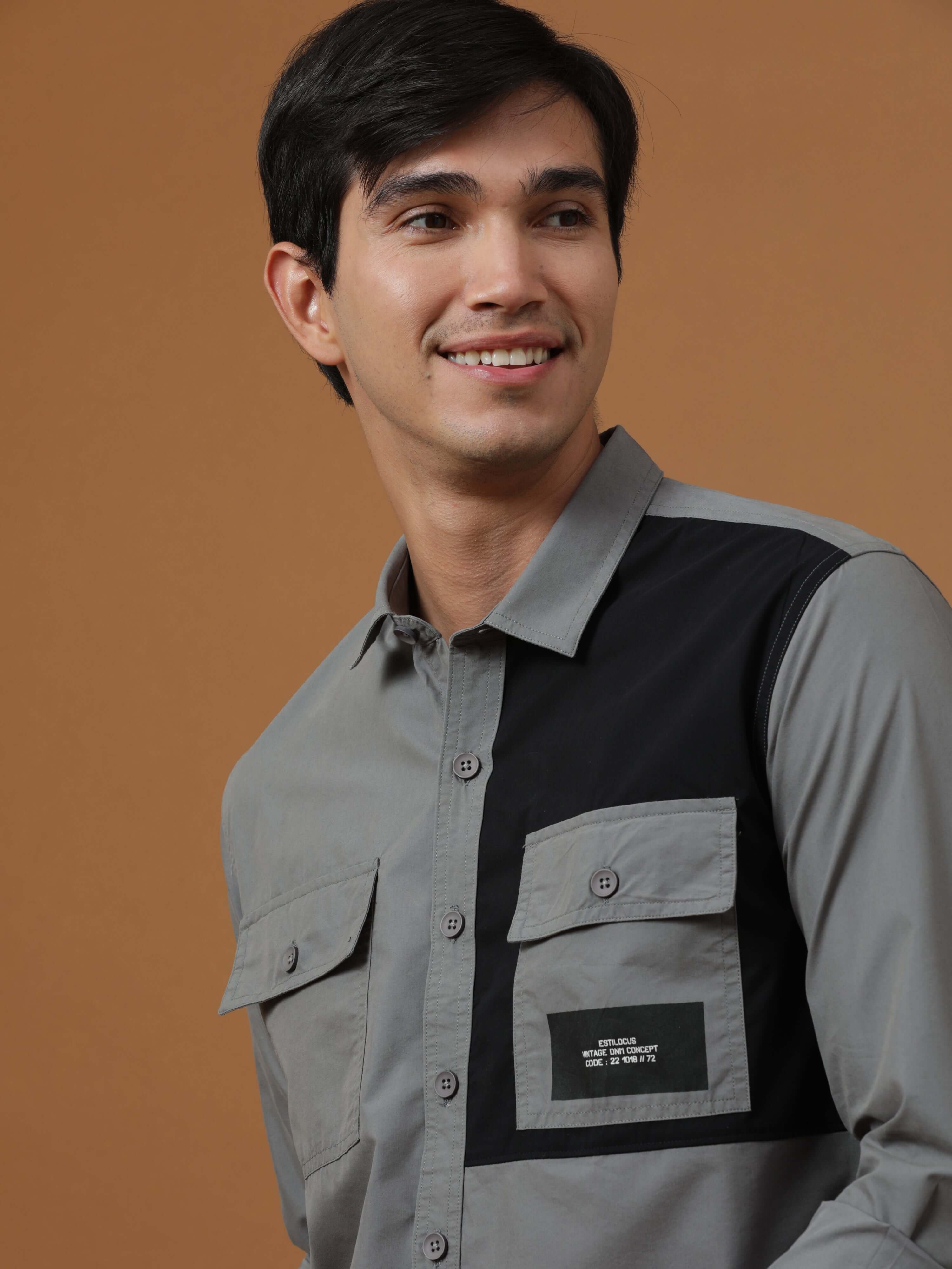Dk Grey Contrast Patch Cargo Shirt