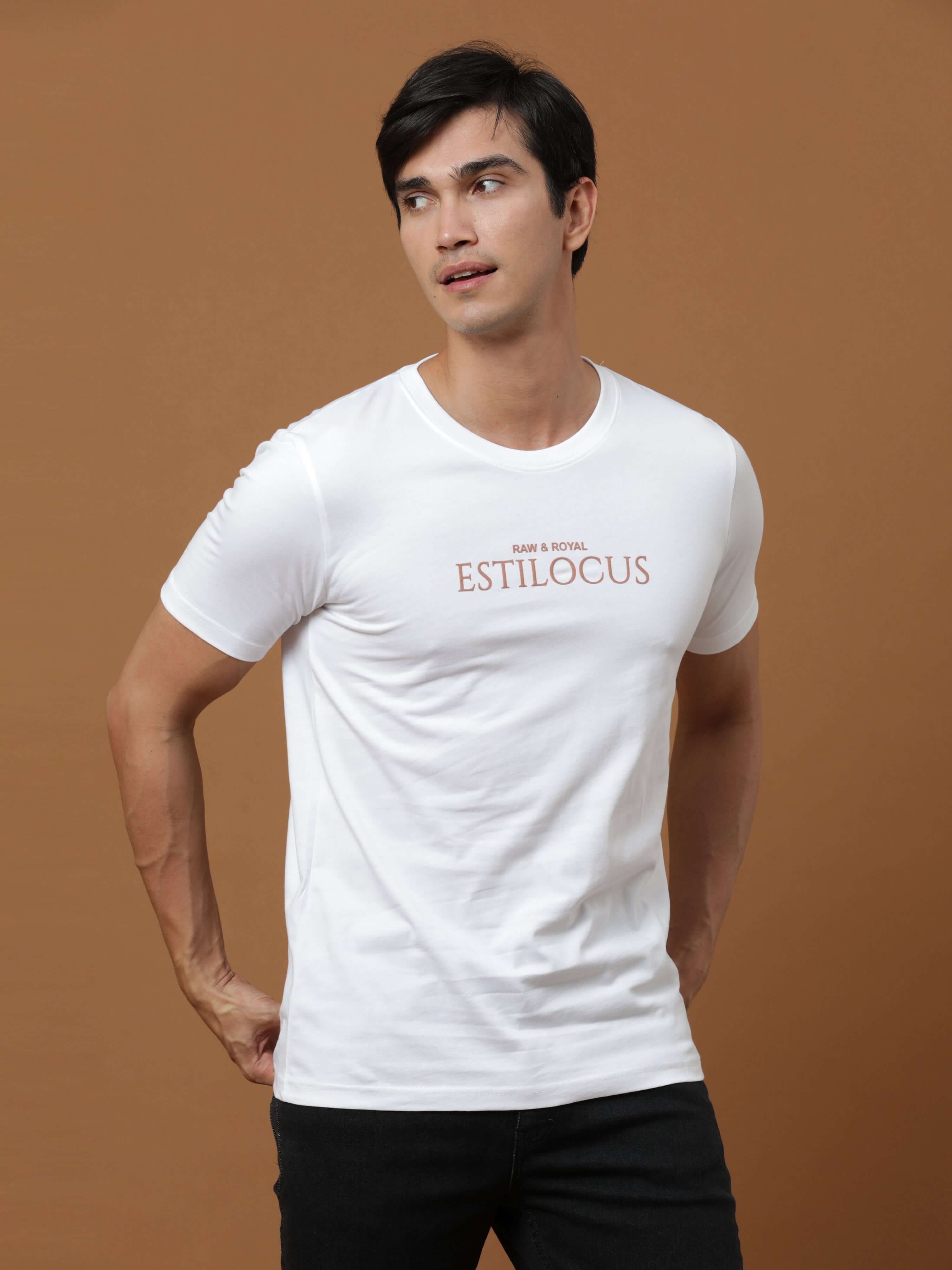 Estilocus White Printed T Shirt