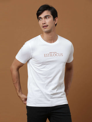 Estilocus White Printed T Shirt shop online at Estilocus. 100% Cotton Designed and printed on knitted fabric. The fabric is stretchy and lightweight, with a soft skin feel and no wrinkles. Crew neck collar which is smooth on the neck and keeps you comfort