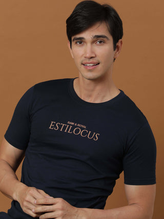 Estilocus Navy Printed T Shirt shop online at Estilocus. 100% Cotton Designed and printed on knitted fabric. The fabric is stretchy and lightweight, with a soft skin feel and no wrinkles. Crew neck collar which is smooth on the neck and keeps you comforta