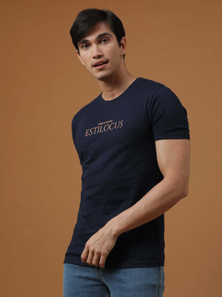 Estilocus Navy Printed T Shirt shop online at Estilocus. 100% Cotton Designed and printed on knitted fabric. The fabric is stretchy and lightweight, with a soft skin feel and no wrinkles. Crew neck collar which is smooth on the neck and keeps you comforta