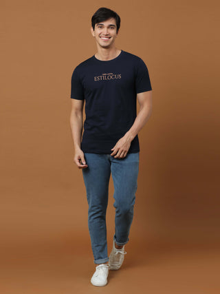 Estilocus Navy Printed T Shirt shop online at Estilocus. 100% Cotton Designed and printed on knitted fabric. The fabric is stretchy and lightweight, with a soft skin feel and no wrinkles. Crew neck collar which is smooth on the neck and keeps you comforta