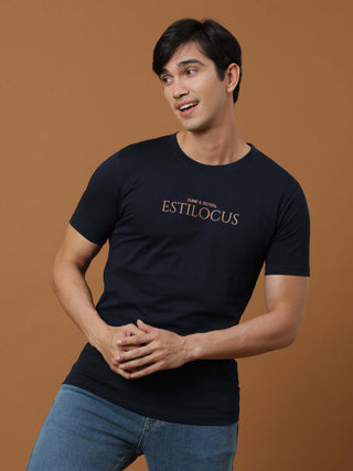 Estilocus Navy Printed T Shirt shop online at Estilocus. 100% Cotton Designed and printed on knitted fabric. The fabric is stretchy and lightweight, with a soft skin feel and no wrinkles. Crew neck collar which is smooth on the neck and keeps you comforta