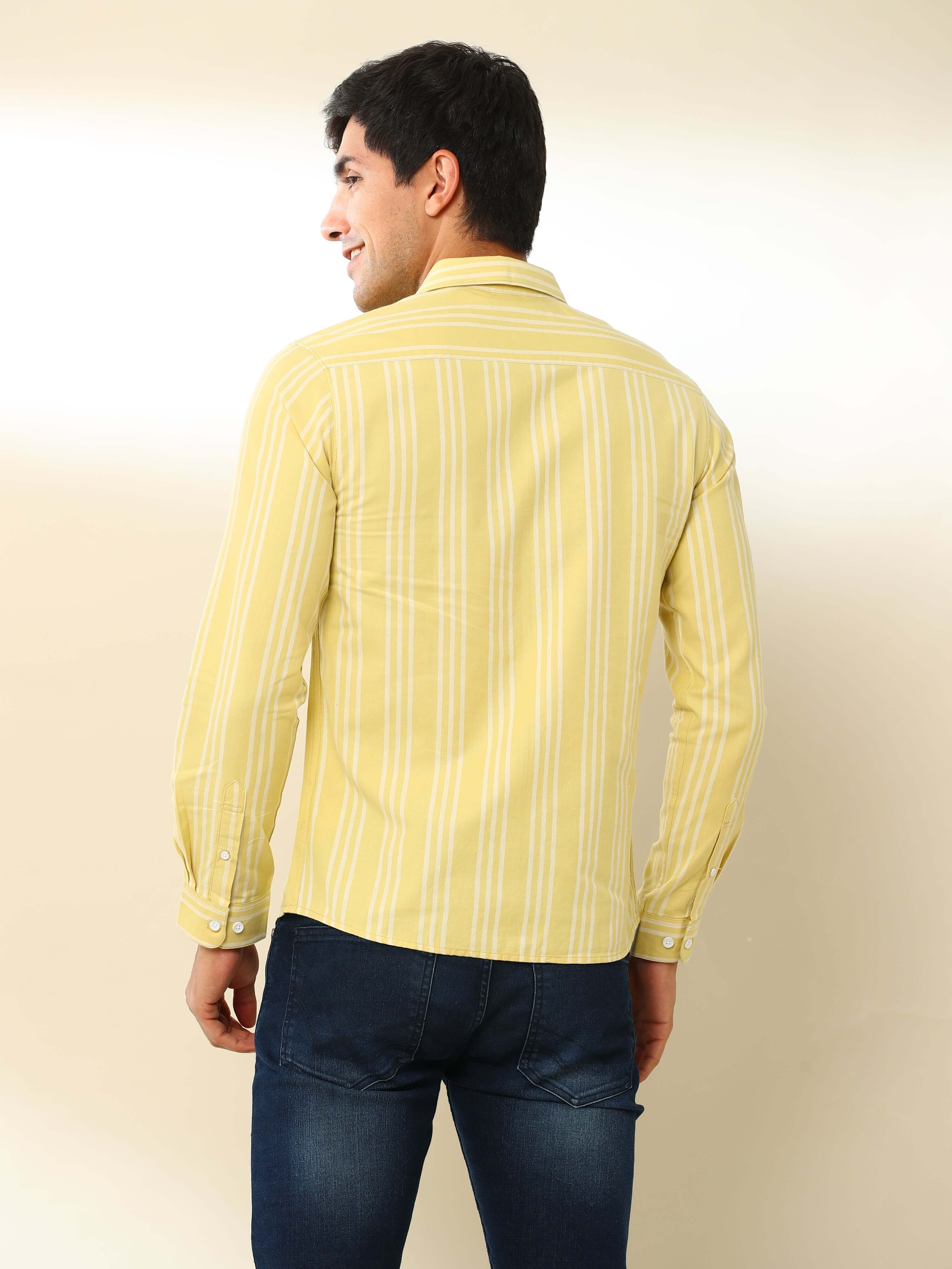 Zipper Clouser Yellow Stripe Shirt