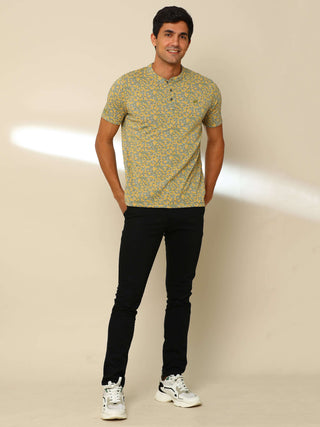 Blossom Floral Henley Neck T Shirt shop online at Estilocus. 100% Cotton Designed and printed on knitted fabric. The fabric is stretchy and lightweight, with a soft skin feel and no wrinkles. The Henley collar is smooth on the neck and keeps you comfortab