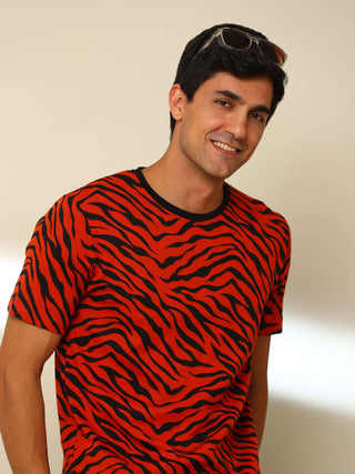 Red Tiger Crew Neck Printed T Shirt shop online at Estilocus. 100% Cotton Designed and printed on knitted fabric. The fabric is stretchy and lightweight, with a soft skin feel and no wrinkles. Flat collar is smooth on the neck and keeps you comfortable al