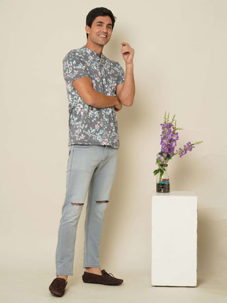 Floral Garden Henley Neck T Shirt shop online at Estilocus. 100% Cotton Designed and printed on knitted fabric. The fabric is stretchy and lightweight, with a soft skin feel and no wrinkles. The Henley collar is smooth on the neck and keeps you comfortabl