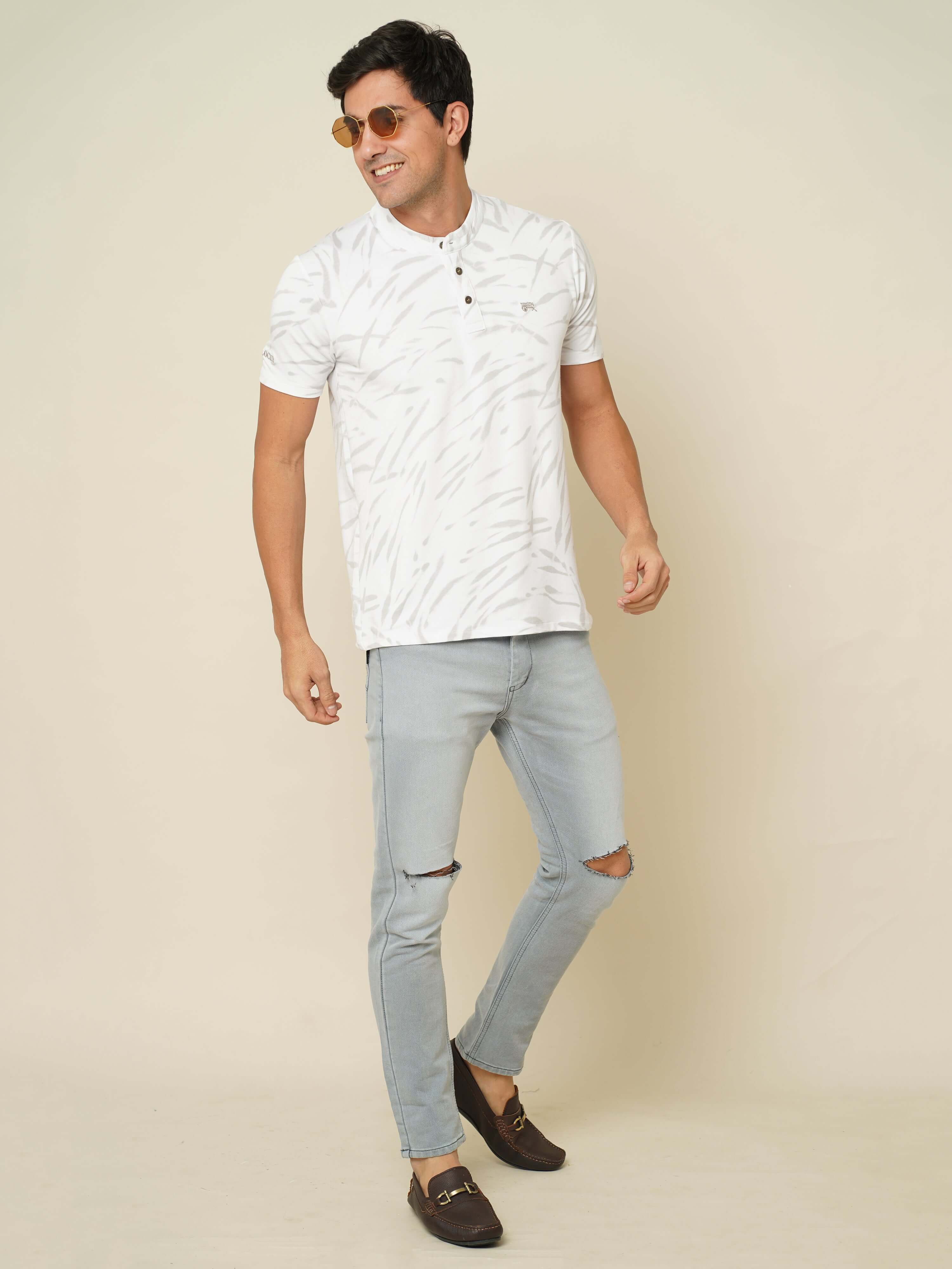 Shadow Floral Henley Neck T Shirt
