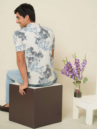 Grey/Blue Floral Henley Neck T Shirt shop online at Estilocus. 100% Cotton Designed and printed on knitted fabric. The fabric is stretchy and lightweight, with a soft skin feel and no wrinkles. The Henley collar is smooth on the neck and keeps you comfort