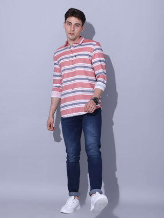 Red Stripe Casual Shirt shop online at Estilocus. • Geometric stripe print shirt with sleeve and single pocket• Cut and sew placket • Regular collar • Double button square cuff • Curved hemline • Finest quality sewing • Machine wash care • Suitable to wea