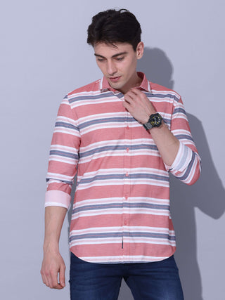 Red Stripe Casual Shirt shop online at Estilocus. • Geometric stripe print shirt with sleeve and single pocket• Cut and sew placket • Regular collar • Double button square cuff • Curved hemline • Finest quality sewing • Machine wash care • Suitable to wea