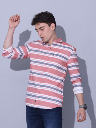 Red Stripe Casual Shirt shop online at Estilocus. • Geometric stripe print shirt with sleeve and single pocket• Cut and sew placket • Regular collar • Double button square cuff • Curved hemline • Finest quality sewing • Machine wash care • Suitable to wea