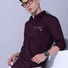 Dark Wine Casual Shirt shop online at Estilocus. • Full-sleeve solid shirt • Cut and sew placket • Regular collar • Double button square cuff. • Single pocket with HD print • Curved hemline • Finest quality sewing • Machine wash care • Suitable to wear wi