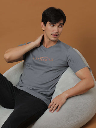 Estilocus Gunmetal Grey Printed T Shirt - model_poseposition_of_shirtporduct_type